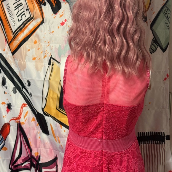 Sourpuss fuchsia lace sleeveless fashion dress with bow detailing with netting - Picture 8 of 13